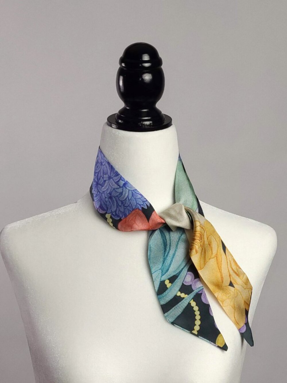 Misheo - Dwarf Boa Silk Twilly - Artist Designed Silk Ribbon Botanical Scarf